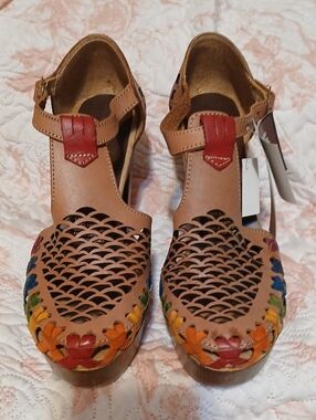 Huaraches High Heel Platform Sandals with Multi-Color Accents